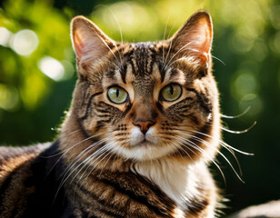 Fototapeta premium The close-up of the American Bobtail cat, a fascinating breed with a wild appearance and a heart of gold