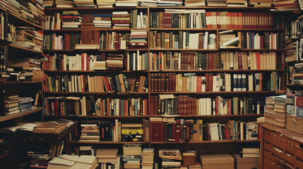 Messy bookshelves and room - obrazy, fototapety, plakaty