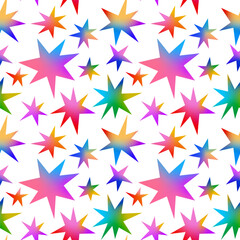 Vector Seamless Pattern with Colorful Doodle Stars. Fun Background with Bright Gradient. Y2k Style Organic Star Shapes Graphic for Party Posters and Kids Stuff