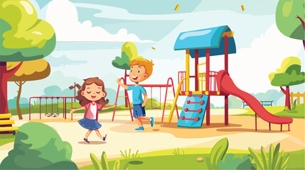 Obraz na płótnie Canvas Playing at school playground illustration flat cart