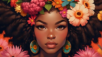 Black woman painting with tropical flowers