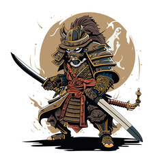The skull samurai Japan cartoon vector illustration in war