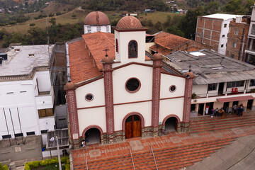 Caicedo, Antioquia - Colombia. March 17, 2024. Our Lady of Mercedes Parish, located in central park.