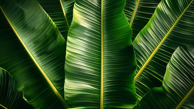 tropical banana leaf texture, large palm foliage nature dark green background,generative ai