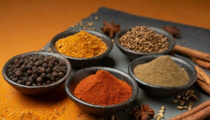 Global Gastronomy: Studio Shot of Bowls Brimming with Asian Spices