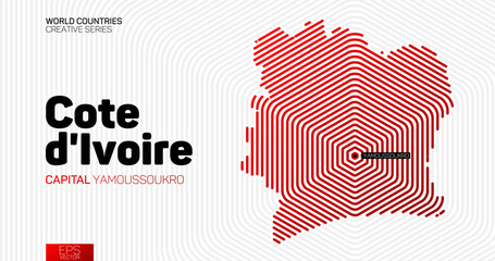 Abstract map of Cote d'Ivoire with red hexagon lines © igor