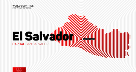 Abstract map of El Salvador with red hexagon lines