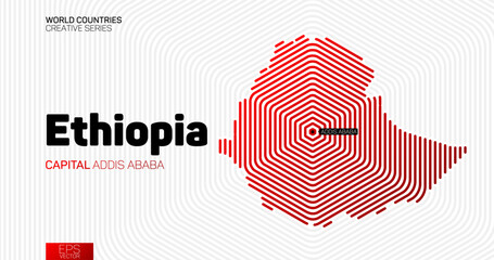 Abstract map of Ethiopia with red hexagon lines