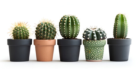 Green trees suitable for planting in residential areas Cactus, Set of Cactus plant in black pots on white background. beautiful houseplant.AI Generative

