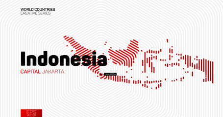 Abstract map of Indonesia with red hexagon lines