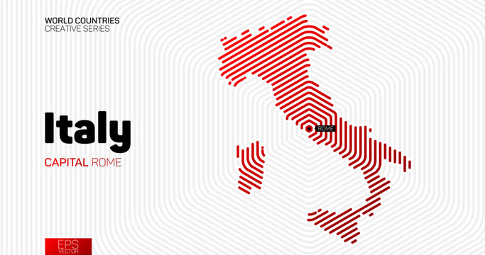 Abstract map of Italy with red hexagon lines