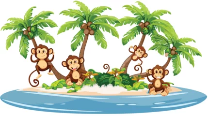 Fototapete Scene with monkeys on the island on white backgroun © zoni