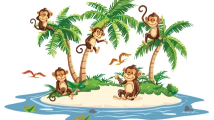 Foto op Canvas Scene with monkeys on the island on white backgroun © zoni