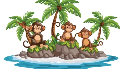 Fototapete Scene with monkeys on the island on white backgroun © zoni