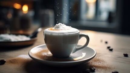 Coffee cup and beans on a white - obrazy, fototapety, plakaty