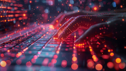 Futuristic IoT concept: Man coding on laptop and tablet, symbolizing digital innovation in software development,generative ai