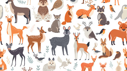 Seamless and isolated animal pattern cartoon illust - obrazy, fototapety, plakaty