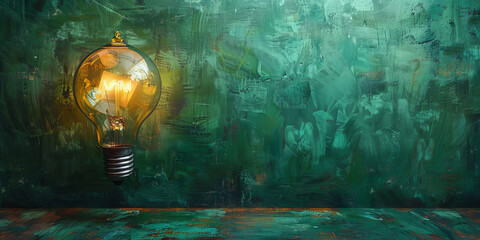 illustration of an idea bulb drawn in pencil against vivid green background,generative ai - obrazy, fototapety, plakaty