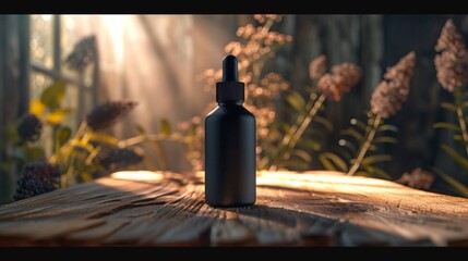 Matte dropper bottle on weathered wooden surface - 774484720