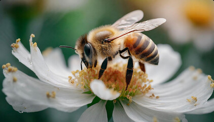 Harworking Honey Bee with Close Up Macro Images