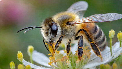 Harworking Honey Bee with Close Up Macro Images