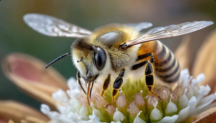 Harworking Honey Bee with Close Up Macro Images