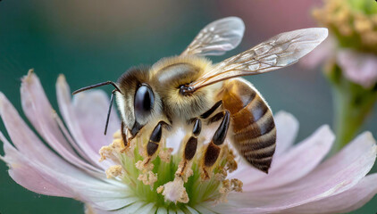 Harworking Honey Bee with Close Up Macro Images