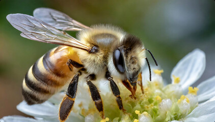 Harworking Honey Bee with Close Up Macro Images