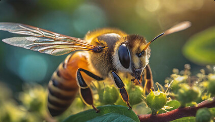 Harworking Honey Bee with Close Up Macro Images