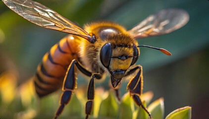 Harworking Honey Bee with Close Up Macro Images