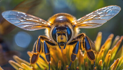 Harworking Honey Bee with Close Up Macro Images