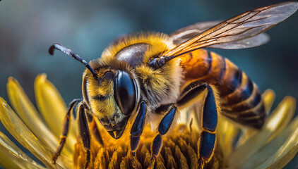 Harworking Honey Bee with Close Up Macro Images