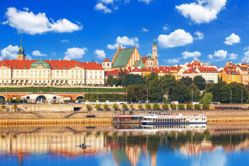 Cityscape - view of the Royal Castle and the Old Town from the Vistula River in the historical center of Warsaw, Poland