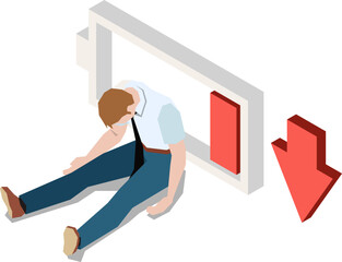 Vector isometric flat illustration tired fatigue isolated on white background