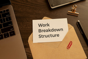 There is word card with the word Work Breakdown Structure. It is as an eye-catching image.
