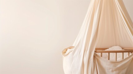 Fototapeta na wymiar Cozy Baby Crib with White Curtain Drape
