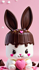 cute marshmallow bunny with chocolate heart