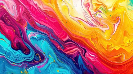 Fototapeta premium Abstract marbled acrylic paint ink painted waves painting texture colorful background banner - Bold colors, rainbow color swirls wave