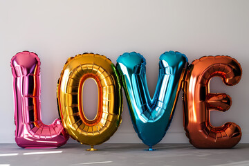 Dimensional text Love from foil balloons. Pastel colors