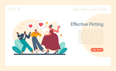 Effective flirting concept. A charming vector narrative of courtship with playful body language