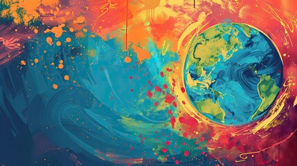 Naklejka premium World Art Day background with copy space area on side for text. Abstract, colour, and art background. Colorful background, design, banner, poster. 