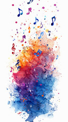 a vibrant colorful mix of a few different musical notes dancing about on a white background,generative ai