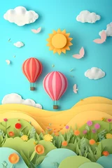 Photo sur Plexiglas Montgolfière a colorful background with many balloons flying over the hills