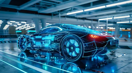 Foto op Plexiglas The concept of vehicle electronic control is explored, highlighting the technology behind electronic control units in modern vehicles © Orxan