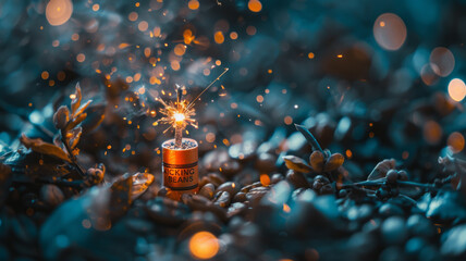 A orange firecracker flashes beautiful sparks, the parks are made by coffee beans,generative ai