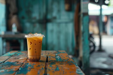 iced lemon tea. Vietnam kumquat drink. Asia - obrazy, fototapety, plakaty
