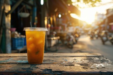 iced lemon tea. Vietnam kumquat drink. Asia