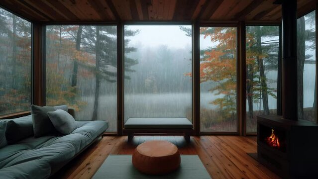 modern living room with fireplace, 4K UHD