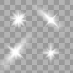 Vector Neon Light Effect. White glowing light explodes .Bright Star. Special line flare light effects for design and decor. Black background.