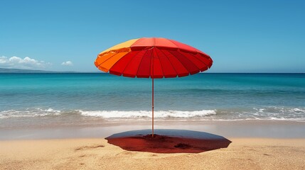 Fototapeta na wymiar Colorful beach umbrella under the clear blue sky